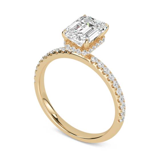 Smaragd-Diamant-Ring mit hohem, verstecktem Halo-Schulterfassung