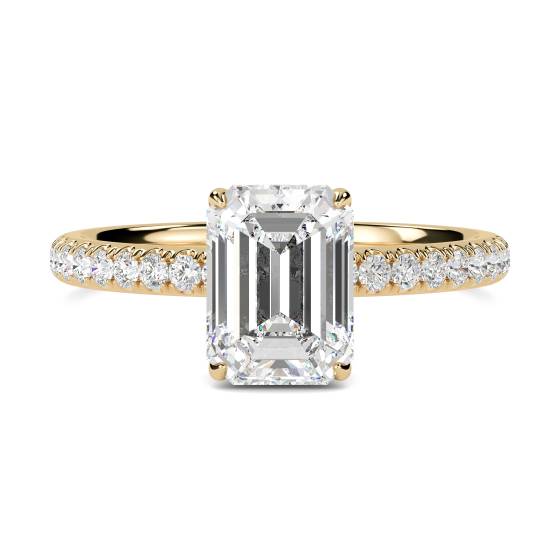 Smaragd-Diamant-Ring mit hohem, verstecktem Halo-Schulterfassung