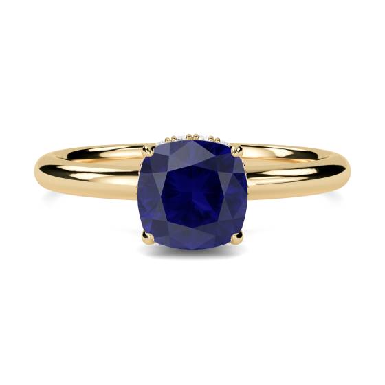 Kissenförmiger blauer Saphir-Halo-Ring
