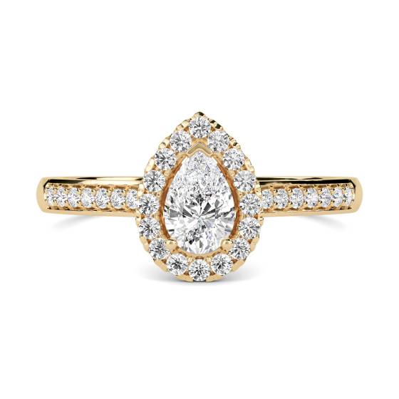 Birnenförmiger Diamantring mit Halo-Schulterfassung
