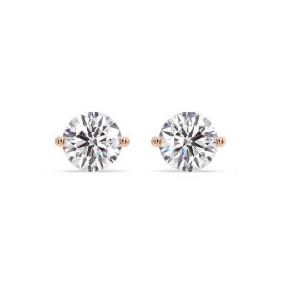 Einzigartige zweizackige Ohrstecker mit rundem Diamanten