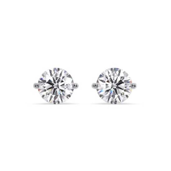 Einzigartige zweizackige Ohrstecker mit rundem Diamanten